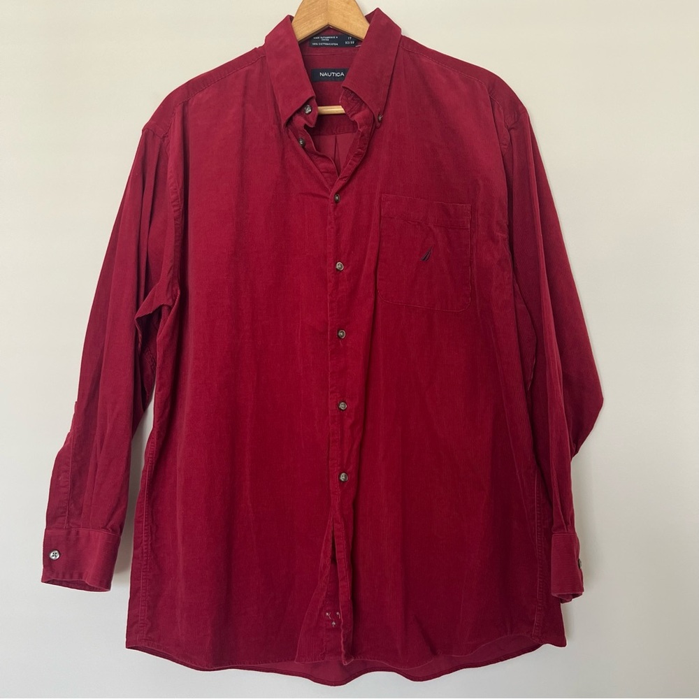 Nautica Men's Red Corduroy Button Down Shirt